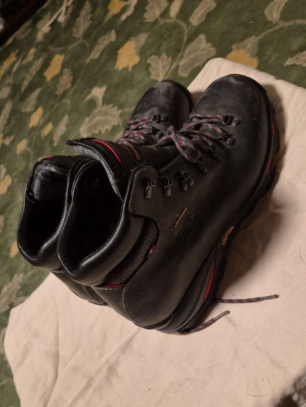 Zamberlan Men's Black Leather Hiking Boots with Red Accents